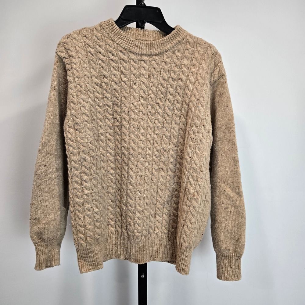 Sisley Vintage Cable Knit Sweater Wool Tan Brown Italy Womens Medium Fisherman